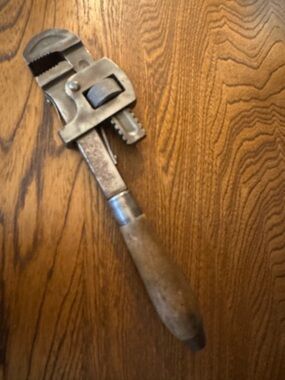 Vintage Adjustable 10” Wrench with Wooden Handle collectible antique